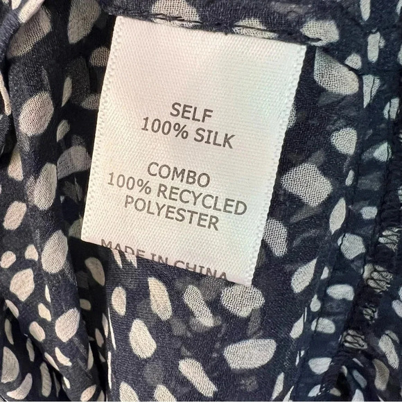 La Ligne Alexi Ruffle Long Sleeve Silk Georgette Minidress Navy Ivory Dot Large - Picture 7 of 9